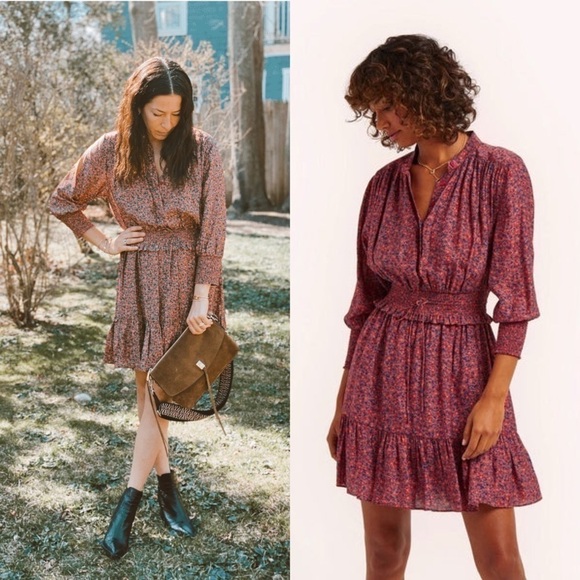 REBECCA MINKOFF Ruffle Hem Smocked Tie Waist Long Puff Sleeve Floral Dress XXL - Picture 7 of 14